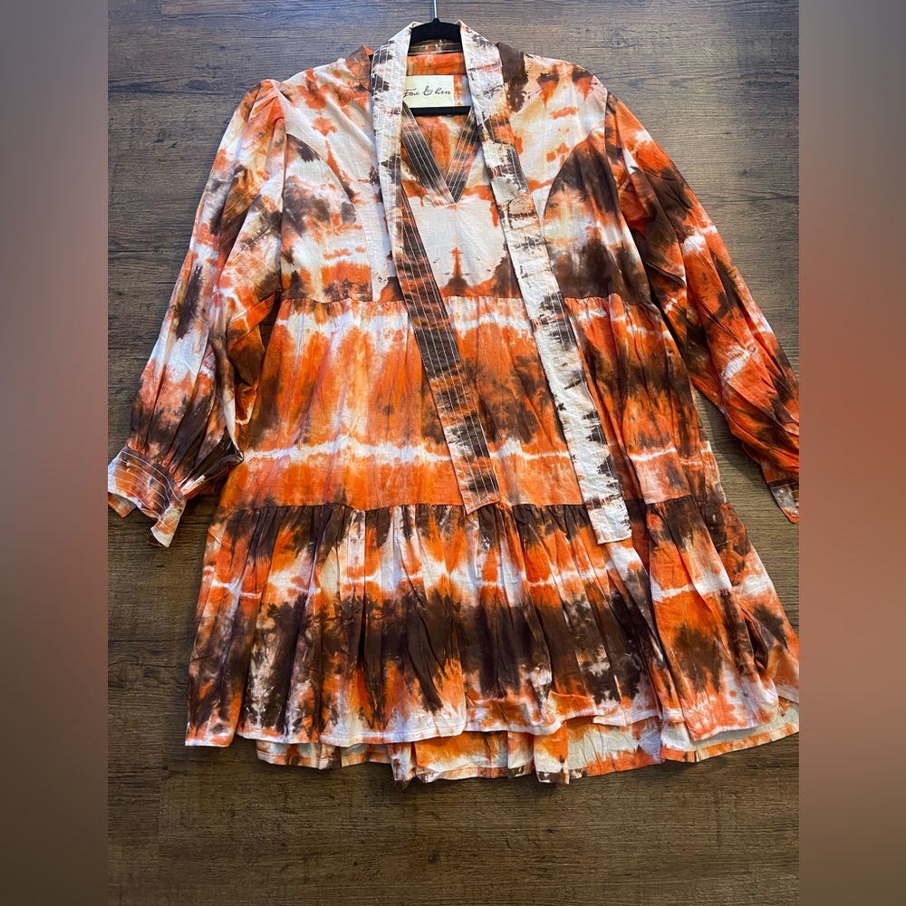 Fox and Hen Orange and Brown Tie-Dye Dress